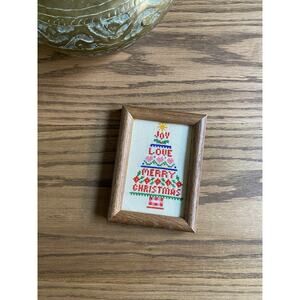 Vintage 1985 Handmade Wood Framed Cross Stitch Cottagecore Christmas Decor